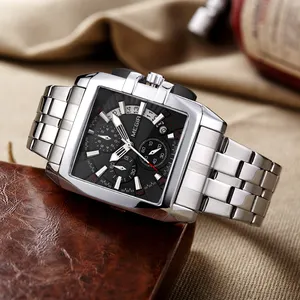 MEGIR 2018 Luxury Square Watch For Men Chronograph Stainless Steel Men's Business Watch Relojes Hombre Custom LOGO Factory