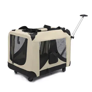 Low MOQ Custom Luxury Foldable Pet Carrier Travel Removable Rolling 4 Wheels Mesh Dog Stroller Cat Trolley Bag Cage Stroller