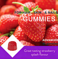Gummies avancées pour cheveux, peau et ongles avec 2x Biotine 6000mcg, saveur fraise, pour la croissance des cheveux et la vitalité de la peau
