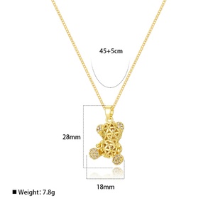 Collar de oso de peluche chapado en oro, pendientes de circonita cúbica y rubí de moda con diseño de oso, para alivio de la ansiedad, regalo para fiestas, hechos principalmente de aleación - Product Image 4