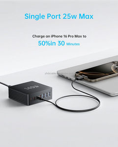 Caricatore da Scrivania GaN3 <span class=keywords><strong>a</strong></span> 7 Porte 140W, Hub di Ricarica Rapida con 4 <span class=keywords><strong>USB</strong></span> C PD 25W e <span class=keywords><strong>3</strong></span> <span class=keywords><strong>USB</strong></span> <span class=keywords><strong>A</strong></span>, Stazione di Ricarica Intelligente per Dispositivi Multipli, per Ufficio - Product Image 4