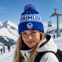 Bonnet tricoté personnalisé avec pompon bleu, logo brodé, bonnet d'hiver tricoté, bonnet de sport, bonnet d'extérieur