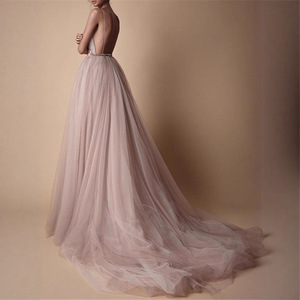 Vestido de novia largo de tul con bordado floral, cuello halter, espalda descubierta, línea A, para fiesta de bodas - Product Image 2