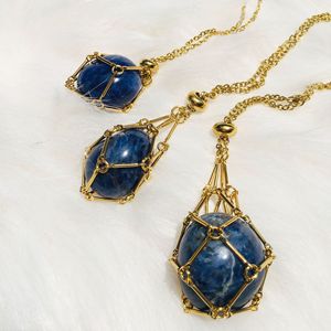 Collier ajustable en pierre naturelle de guérison Collier à chaîne en <span class=keywords><strong>maille</strong></span> d'acier inoxydable Collier à pendentif en pierre de cristal - Product Image 3