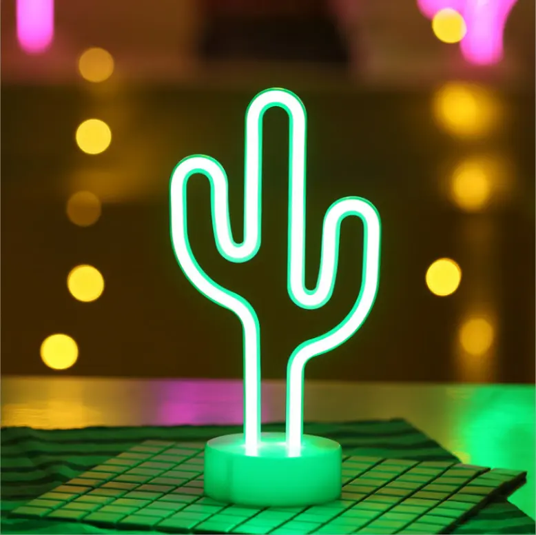 Sıcak satış masaüstü dekoratif Led kaktüs Neon lamba ışığı çocuk odası yatak odası Usb pil yeşil Led Neon kaktüs ışık
