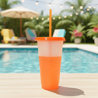Gobelets jetables écologiques pour boissons froides glacées, 12 pièces de 24 oz, gobelets changeant de couleur avec couvercles et pailles