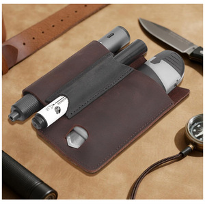 Crazy Horse leather EDC <b>tool</b> <b>case</b> with multiple compartments, waist-mounted flashlight holster, outdoor tactical storage waist - Product Image 2