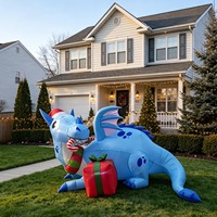 Lumières LED de Noël, dragon bleu gonflable avec chapeau de Père Noël, décoration de bonbons pour la cour extérieure, célébration du Nouvel An