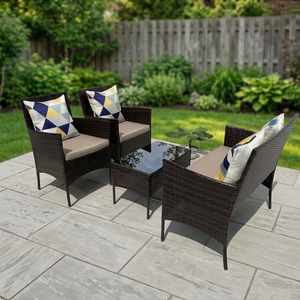 Juego de Muebles de Jardín de 4 Piezas, Hecho en Vietnam, Moderno y Cómodo, con Estructura de Aluminio y Mimbre de Ratán, con Cojines de Poliéster - Product Image 2