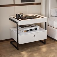 Table de Chevet Minimaliste Intelligente en Ardoise, Plateau de Service Lumineux à Deux Niveaux pour Hôtel, Maison, Canapé, Meuble