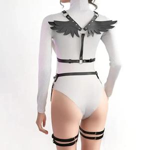 Ensemble de lingerie sexy avec harnais d'aile d'angle, bas de corps en cuir PU, jarretière, ceinture fétichiste, tenue de festival, vêtements gothiques pastel - Product Image 2