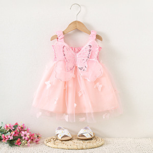 Vestido de tutú de hada para niñas con diseño de alas de mariposa 3D en la espalda, tirantes finos, tul verde, vestido de princesa para fiesta - Product Image 2