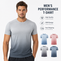 T-shirt dégradé pour homme, conception OEM personnalisée, col rond, coupe ajustée, séchage rapide, respirant, extensible, pour la course, l'entraînement, le sport