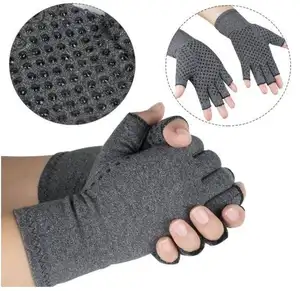 Gants de soins de thérapie magnétique imperméables antidérapants pour sports de plein air gants de rééducation formation chanvre gris pression demi-doigts