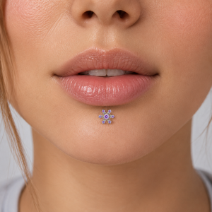 <span class=keywords><strong>Piercing</strong></span> Labret en Titane ASTM F136 Plaqué Or avec Flocon de Neige et Zircon Cubique, Filetage Interne 8mm, pour Hélix, Tragus, Lèvre, Nez - Product Image 2