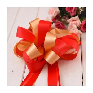 Lazo de Organza Personalizado de Poliéster/Algodón Reciclado con Diseño Impreso con Purpurina en Colores Rojo y Dorado para Manualidades, Regalos y Empaque - Product Image 1