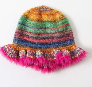 <span class=keywords><strong>Chapeau</strong></span> de style peinture à l'huile à rayures arc-en-ciel vintage avec bords à volants <span class=keywords><strong>chapeau</strong></span> de pêcheur pour automne et hiver <span class=keywords><strong>chapeau</strong></span> de mode pour femmes - Product Image 2