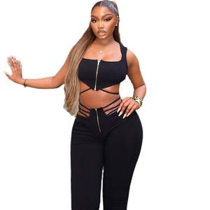 Vestito da donna Sexy nero senza maniche di nuovo arrivo pantaloni sportivi attillati a vita alta - Product Image 5