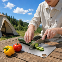 Planche à découper légère en titane pur, planche à découper portable de qualité alimentaire pour le camping en plein air avec trou de suspension