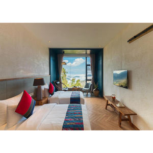 Juego de Muebles de Dormitorio Personalizados para Habitaciones y <span class=keywords><strong>Suites</strong></span> con Vista al Océano en Resorts y Hoteles, Cama Doble de Madera, Mesa de Centro, Silla de Ratán - Product Image 1