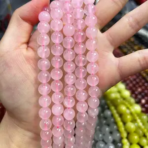 DIY手作り工芸品12mmピンクビーズを作るジュエリーのための卸売天然ローズクォーツ宝石ルースビーズ