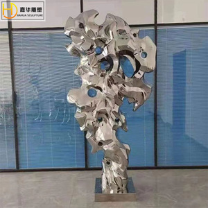 Escultura de Acero Inoxidable con Espejo Jiahua y Piedra Taihu, Forma Irregular, Decorativa para Piso - Product Image 3