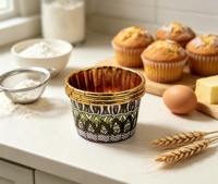 Moules à cupcakes en aluminium à motif bohème et bord doré, mini moules de cuisson jetables en aluminium, emballages pour cupcakes pour fêtes et pâtisseries maison