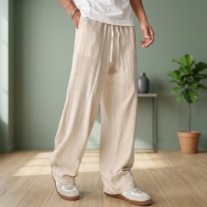 Men's Casual Vintage Cotton <b>Linen</b> Straight Leg Trousers Loose Fit <b>Drawstring</b> Mid Waist Anti Wrinkle Lightweight Summer <b>Pants</b> - Product Image 2