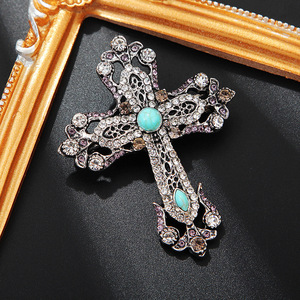 Vintage Rhinestone Çapraz Broş Kadın Erkek Retro Çapraz Broşlar Dini Broş Gösterişli Takım Elbise Yaka İğnesi Giyim Aksesuarı - Product Image 3