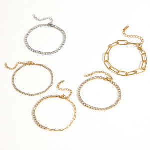 สร้อยข้อมือสแตนเลสประดับเพชรสำหรับผู้หญิง ชุบทอง 18k ดีไซน์ทรงเรขาคณิต เครื่องประดับสำหรับสวมใส่ทุกวัน - Product Image 2