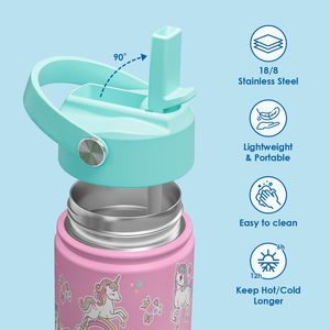 Botella <span class=keywords><strong>de</strong></span> <span class=keywords><strong>Agua</strong></span> Infantil <span class=keywords><strong>de</strong></span> Acero Inoxidable 304, Aislada al Vacío, Antiderrames, con Pajita y Tapa Abatible, 12oz, Venta al Por Mayor - Product Image 2