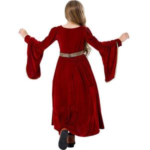 Robe longue de cour médiévale en velours, coupe trapèze, col rond, costume de princesse pour filles, robe de cosplay pour spectacle sur scène, bleu, rouge - Product Image 5