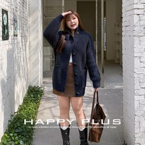 Cardigan en tricot pour femme Runqi, bleu marine, col montant, boutons en corne, grande taille, ensemble Softcore N9286 - Product Image 2