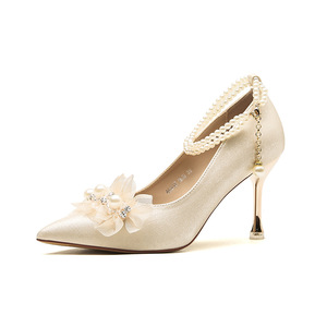 Zapatos de Tacón Alto para Mujer, con Punta en Pico, Correa en el Tobillo, Tacón de Aguja, Decoración Floral, de Satén, para Novia - Product Image 5