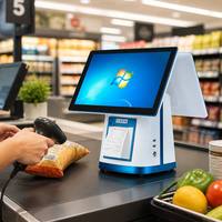 Máquina de liquidación de terminal de caja registradora, táctil, Pos, doble pantalla, venta de supermercado, comercial, cajero Pos