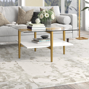 HMS 32 \ "bianco e oro vetro e acciaio tavolino quadrato con mensola - Product Image 5