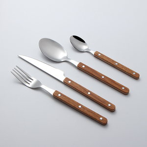 Tay Cầm Bằng Gỗ Thép Không Gỉ Dĩa Và Dao Sang Trọng Bộ Dao Kéo Màu Vàng Cho wedd Matte Vàng Dao Kéo Cho Đám Cưới - Product Image 2