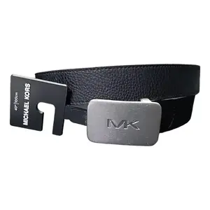 MK เข็มขัดหนังวัวแท้สำหรับผู้ชายผู้หญิง, เข็มขัดหนังวัวแท้เข็มขัดสีดำแบบลำลองปรับแต่งความยาวได้สำหรับผู้ชายและผู้หญิง - Product Image 1