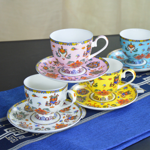 Tasses à <span class=keywords><strong>café</strong></span> et soucoupes en céramique tibétaine aux huit motifs de bon augure, porcelaine, 5 couleurs, tasses à thé, plat pour le <span class=keywords><strong>Tibet</strong></span> - Product Image 4