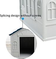 Villa de Lujo Moderna para Perros Grandes, con Techo de Hierro y PP, Orificios de Ventilación, Diseño de Costuras Espaciosas, Rojo-Blanco