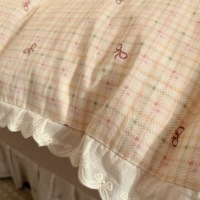 Parure de lit quatre pièces en coton 200TC style coréen patchwork rose, avec dentelle et nœuds imprimés, pour toutes les saisons, motif princesse, housse de couette