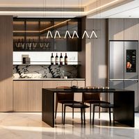 Comedor de Alta Gama Estilo Italiano, Madera de Nogal Maciza, Puertas de Vidrio, Iluminación LED, Mueble Lateral Personalizado