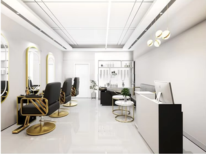 Juego de Muebles de Peluquería de Lujo al por Mayor, Estilo Moderno, Color Negro, Silla de Barbería, Espejo LED, Carrito en Venta - Product Image 5