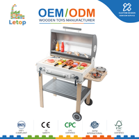 Set Mainan Panggangan BBQ Kayu Aksesori Makanan Bermain Pura-pura Dapur Anak-anak Set Permainan Edukasi Montessori Tempat Barbekyu Simulasi