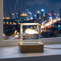 Lampe de nuit LED en verre gravé 3D avec base en bois USB, lampe de bureau, décoration de chambre à coucher, salon, cadeau