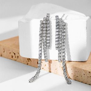 Dylam Personalized Fashion Design S925 Silver Rhodium 18K Gold Plated 5A Cubic Zirconia Irregular 3 Layers <b>Tassel</b> Stud <b>Earrings</b> - Product Image 3