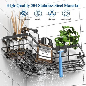 Iron Bathroom Shelf <b>Wall</b> Mounted Corner Storage Rack For Bathroom Vanity No Drilling Required Durable Rectangle Design - Product Image 3