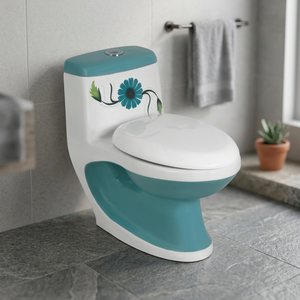 Inodoro de una pieza de diseño Aqua Green, trampa P con bidé, WC decorativo montado en el suelo, asiento de cierre suave, artículos sanitarios de baño modernos - Product Image 1