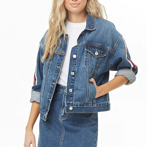 Haute qualité rayure personnalisé <span class=keywords><strong>veste</strong></span> <span class=keywords><strong>en</strong></span> <span class=keywords><strong>jean</strong></span> pour les femmes - Product Image 4