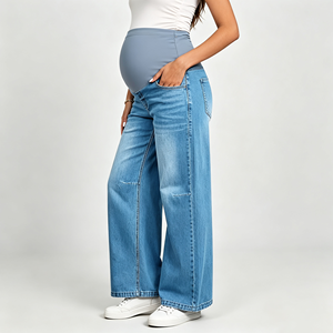 Jeans de maternité modernes pour femmes, coupe large, extensibles, en denim, style décontracté pour tous les jours - Product Image 1